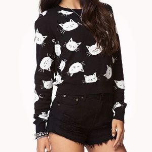 Forever 21 Cropped Cat Sweater S